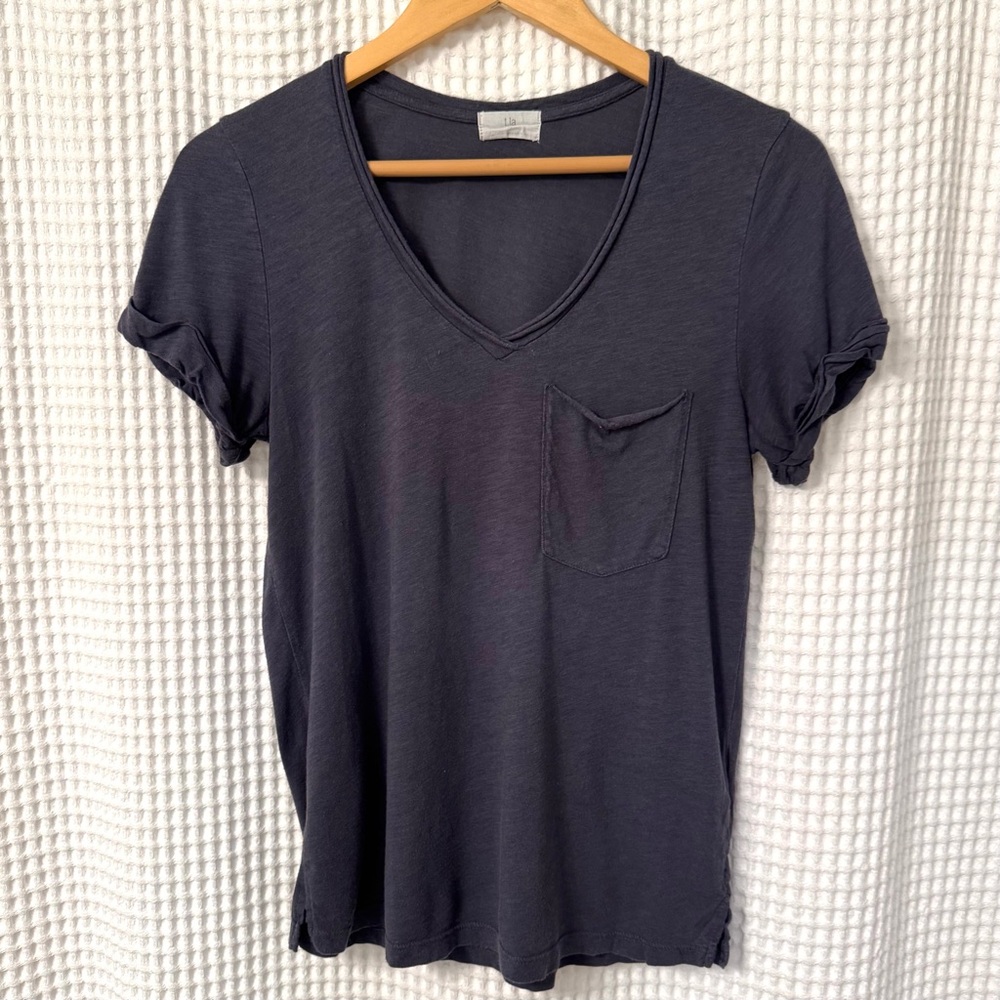 Anthropologie TLA Dark Blue V-Neck Rolled Sleeve T-Shirt XS